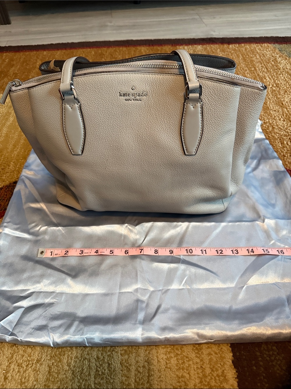 kate spade grey Pebbled Leather Tote with Double Handles